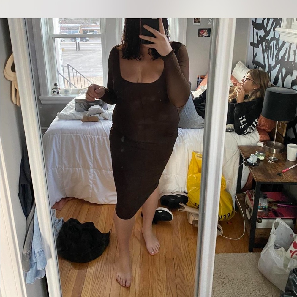 AKIRA Brown MIDI Dress
